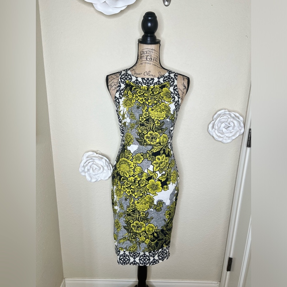 Anthropologie Weston Wear Aures Sheath Off White, Black & Yellow Dress Sz 0
